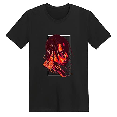 Travis Scott T Shirt Hip Hop Rapper 90er Retro T-Shirt Sommer Herren Damen Baumwolle Kurzarm Übergroße Kleidung-Black||XS von HIAPES