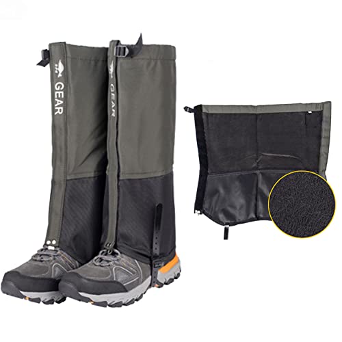 HIDEWALKER Gamaschen Wasserdicht Wandern Leg Guards Gaiter for Herren Damen Kinder Outdoor Regengamaschen Fahrrad Climbing Trekking Snow Hiking (Grün (warme Flusen), L(40-42)) von HIDEWALKER