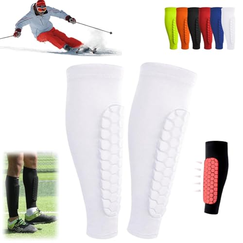 HIDRUO Ski Shin Guards, Football Shin Pads, Ski Shin Protection with Honeycomb Pads, Long Breathable Elastic Ski Shin Pads, Ski Shin Pads,and Ski Guard Socks, Lightweight (White, L) von HIDRUO