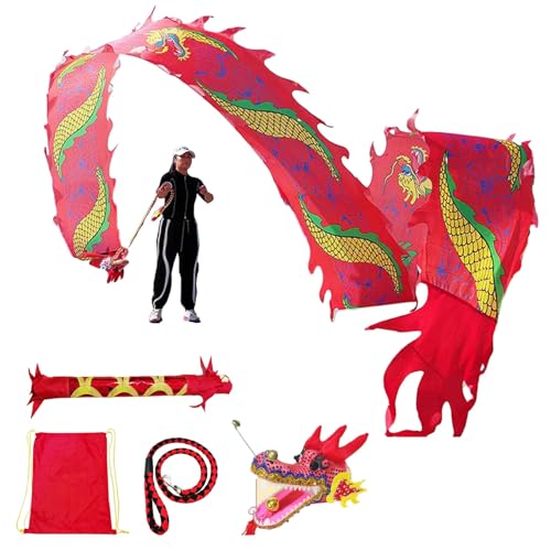 Chinesische Seide Dragon Dance Ribbon, Drache Roter Drache Fitness-Set, 20 Fuß, 26 Fuß, 33 Fuß waschbares Tanzdrachen-Schleuderband, draußen schleudernder Fitness-Drache for Parks/Plätze(10 m (33 ft)) von HIFRQVVC