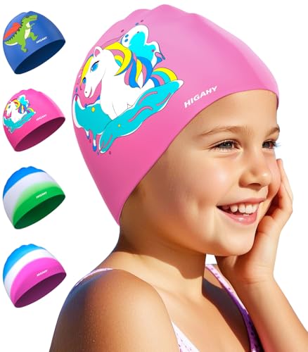 Badekappe Kinder - wasserdichte Badehaube für Jungen Mädchen, Silikon Schwimmkappe für 3-15 Jahre, Bequeme Badekappekinder mit UV-Schutz und rutschfest, Geeignet für Schwimmen Tauchen Badekappe Kinder - wasserdichte Badehaube für Jungen Mädchen, Silikon Schwimmkappe für 3-15 Jahre, Bequeme Badekappekinder mit UV-Schutz und rutschfest, Geeignet für Schwimmen Tauchen von HIGAHY