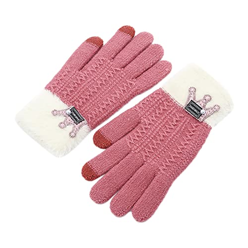 HIGOU Weisse Handschuhe Herren SchüTzenfest PlüSch Herren Damen Ski Fäustlinge Winter Warm Stricken Winddicht Wasserdicht Golves Outdoor Reithandschuhe Nylon Handschuhe Hautfarben (Hot Pink, One Szie) von HIGOU