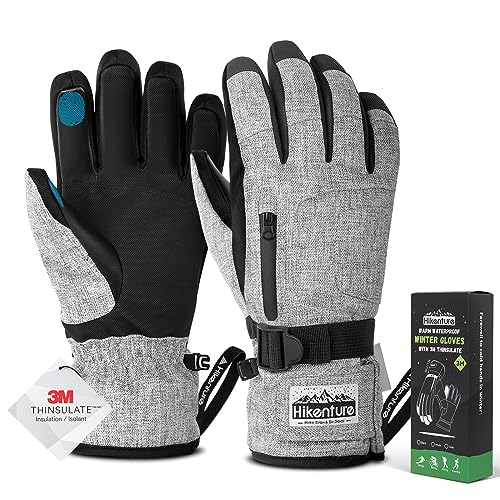 HIKENTURE Winterhandschuhe Herren Damen, 3M Thinsulate Skihandschuhe, wasserdichte Handschuhe Winter Warm, Winddichte Touchscreen Snowboardhandschuhe für Skifahren, Radfahren, Motorrad, Laufen Grey-L HIKENTURE Winterhandschuhe Herren Damen, 3M Thinsulate Skihandschuhe, wasserdichte Handschuhe Winter Warm, Winddichte Touchscreen Snowboardhandschuhe für Skifahren, Radfahren, Motorrad, Laufen Grey-L von HIKENTURE