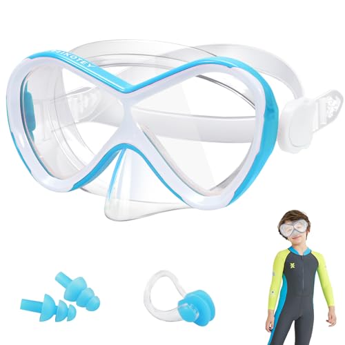 HIKOTEY Taucherbrille Kinder, Kid Taucherbrille Tauchmaske mit Ohrstöpsel und Nasenklammern Mitgeliefert, Verstellbares Silikonband, Anti-Leck Schnorchelmaske für Kinder, Jungen, Mädchen (4-12 Jahre) von HIKOTEY