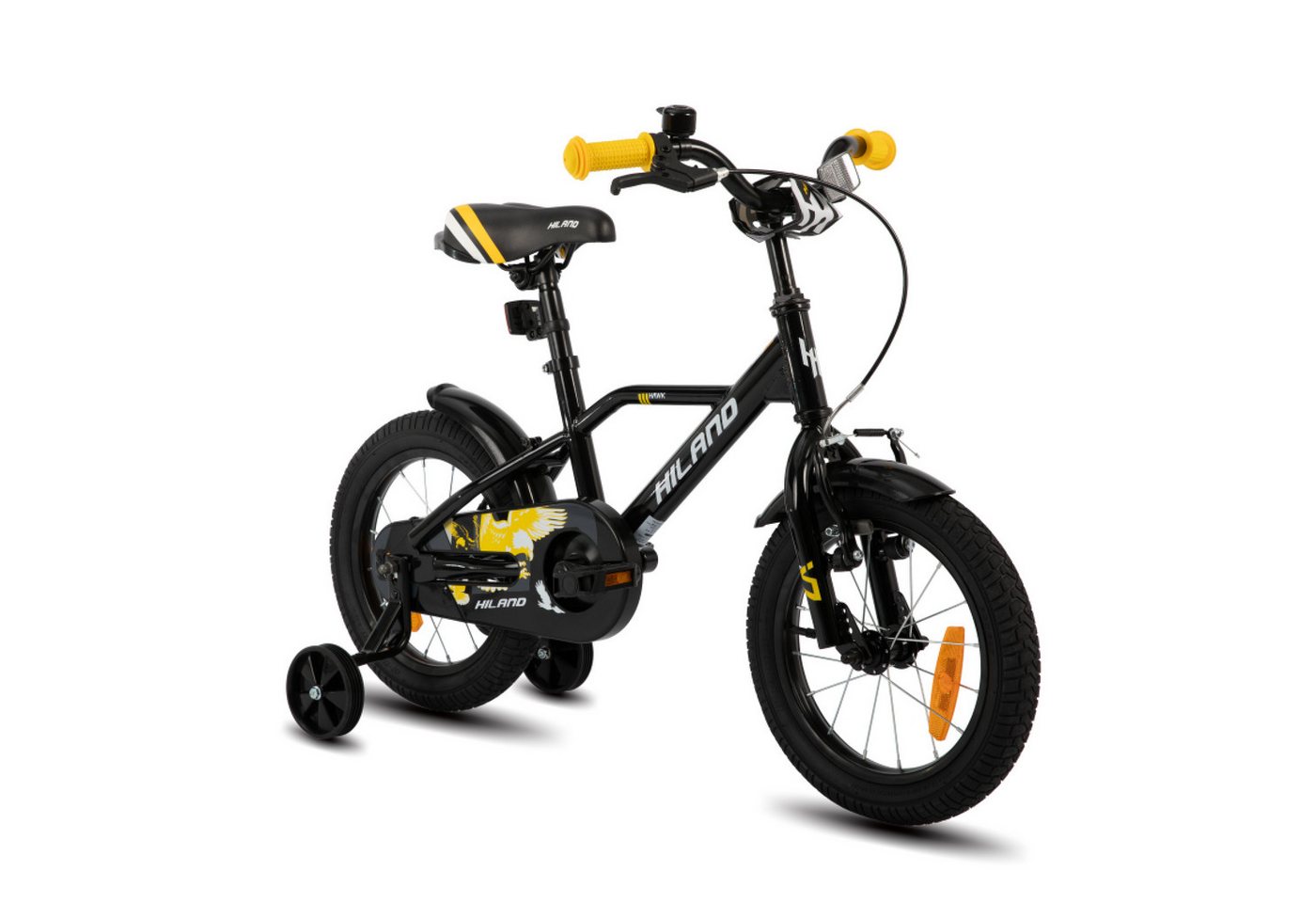 HILAND Kinderfahrrad Hawk 12 14 16 20 Zoll Kinderfahrrad für Jungen 3-10 Jahre, mit Stützrädern, V Bremseund Rücktrittbremse, Hilfsrad, Kotflügel von HILAND