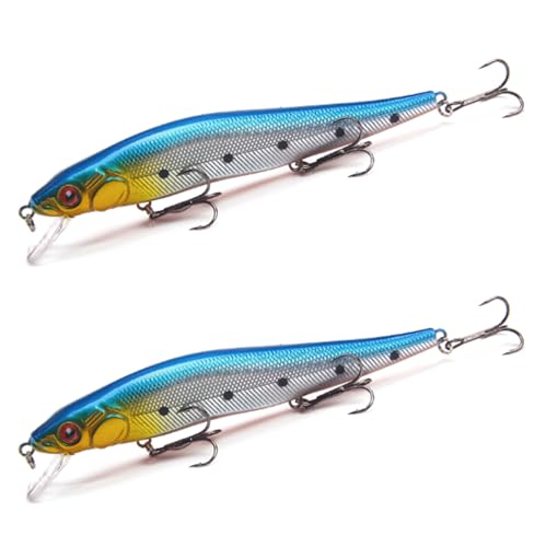 2 Stück 3D-Augen Minnow-Angelköder 22,5 g 140 mm künstlicher harter Köder Crankbait Pike Carp Bass Floating Swimbait von HILUCKYY