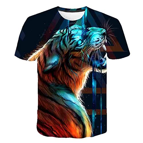 HIMKSRE 4T-14T 3DPrinted Wolf T-Shirt Junge Und Mädchen 3D Sommer Tier T-Shirts Hip Hop Streetwear Casual Kurzarm Junge(Beige1,140) von HIMKSRE