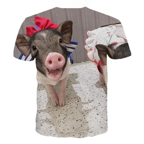 HIMKSRE Herren Damen Kinder Casual T-Shirts Niedliche Tiere Lustiges Haustier Schwein Print Mode Street Style Atmungsaktiv Leichte Sommer Tops(GXXZ-2,5XL) von HIMKSRE