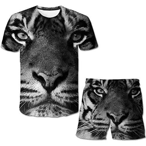 HIMKSRE Jungen Tiger 3D Druck T-Shirt Anzug - Sommer Freizeitkleidung Set Top Shorts 2tlg Kinderbekleidungsset Tier Kinderkleidung(Pink1,130) von HIMKSRE