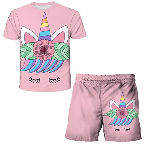 HIMKSRE Kinder Einhorn Sets Kleidung Sommer 3D Druck Einhorn T-Shirts Gilrs Und Jungen Kawaii Kinder Casual Fashion Tops(Silver1,120) von HIMKSRE