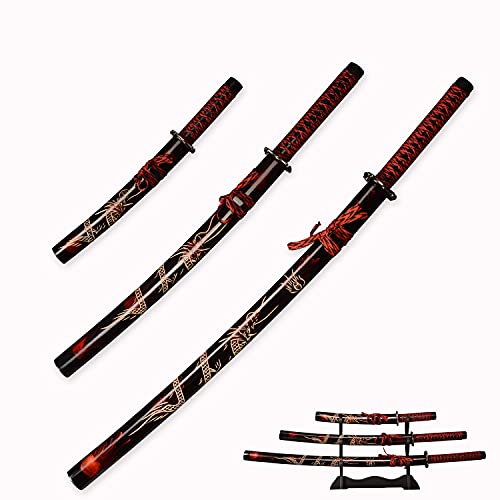 3er-Set Japanisches Samurai-Schwert mit Display-Ständer, Iaido Katana graviert mit Drachenmuster auf der Scheide 3er-Set Japanisches Samurai-Schwert mit Display-Ständer, Iaido Katana graviert mit Drachenmuster auf der Scheide von HIMMEL STORE