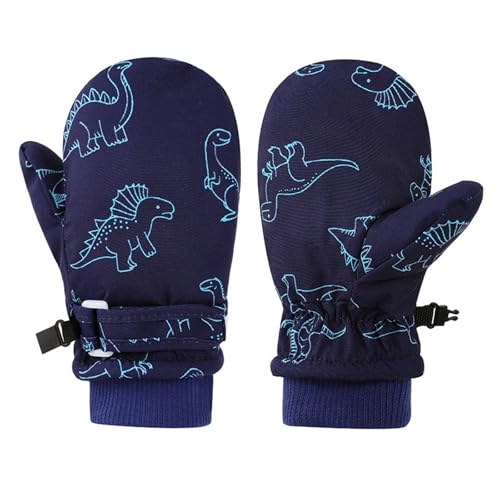 HINAYOSAN Thermo-Handschuhe, Kinder, Skihandschuhe, spritzwassergeschützt, winddicht, für Kinder, Winter, Schneehandschuhe, bedruckt, Dinosaurier-Muster von HINAYOSAN