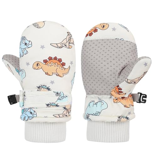 HINAYOSAN Warme Winterhandschuhe für Kinder, Skihandschuhe, spritzwassergeschützt, mit Cartoon-Dinosaurier-Handschuhen, dicke Thermohandschuhe von HINAYOSAN