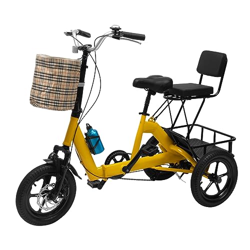 HINOPY 14 Zoll Dreirad für Erwachsene, 3-Rad Faltbares Dreirad Premium-Fahrrad mit Abnehmbaren Vorderen und Hinteren Aufbewahrungskörbe Helfen Ihnen Adult Tricycle für Reisen, Radfahren, Einkaufen von HINOPY
