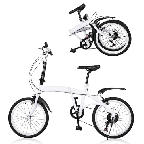 HINOPY 20 Zoll Faltrad, 6 Gang-Schaltung Klappfahrrad Fahrräder Doppel V Bremse für Damen und Herren Erwachsene Folding City Bike geeignet ab 135 cm-180 cm, Weiß von HINOPY