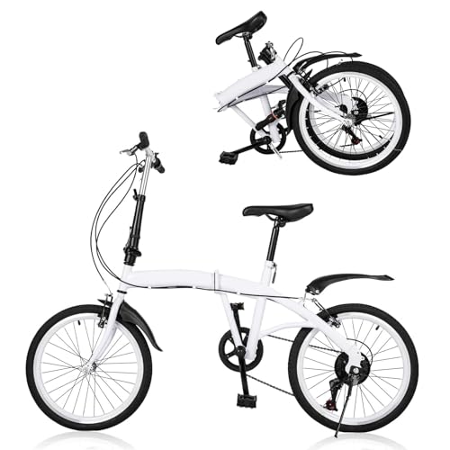 HINOPY - 20 Zoll Klappfahrrad, 6 Gang-Schaltung Faltrad Doppel V Bremse Erwachsene Fahrräder geeignet ab 135 cm-180 cm für Sport Outdoor Radfahren Pendeln, Weiß von HINOPY