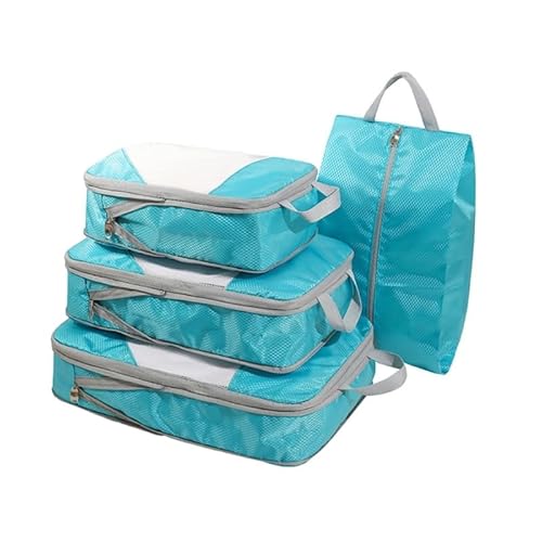 Gepäckwürfel Kompressions-Verpackungswürfel für Koffer, Reisegepäck-Organizer mit Schuhbeutel, Kleidertasche, Packwürfel, blau von HIOPOIUYT