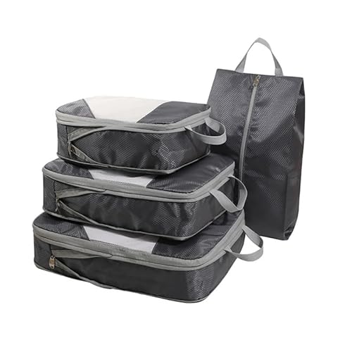 Gepäckwürfel Kompressions-Verpackungswürfel für Koffer, Reisegepäck-Organizer mit Schuhbeutel, Kleidertasche, Packwürfel, grau von HIOPOIUYT
