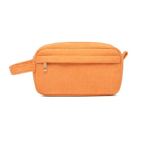 HIOPOIUYT Modische Cord-Kosmetiktasche, großes Fassungsvermögen, Make-up-Tasche mit Griff, Kulturbeutel für Reisen und den täglichen Gebrauch, Orange von HIOPOIUYT