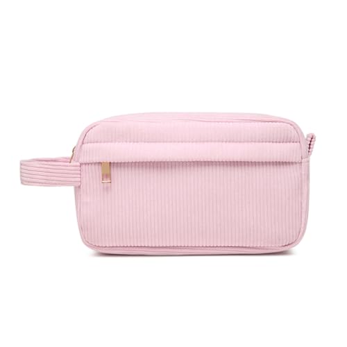 HIOPOIUYT Modische Cord-Kosmetiktasche, großes Fassungsvermögen, Make-up-Tasche mit Griff, Kulturbeutel für Reisen und den täglichen Gebrauch, rose von HIOPOIUYT