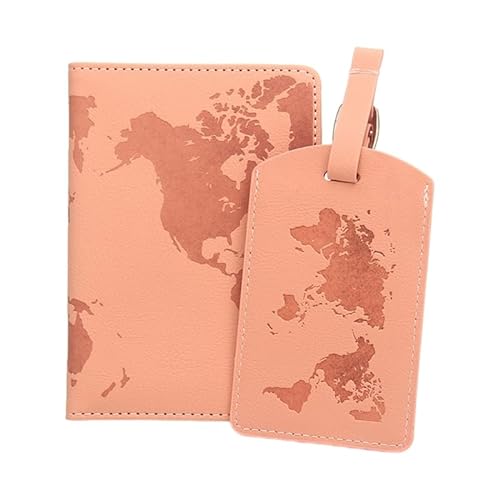 Multifunktionale Reisebrieftasche mit Weltkarte, PU-Reisepasshülle und Gepäcketiketten-Set zur sicheren Aufbewahrung Ihrer Habseligkeiten, rose von HIOPOIUYT