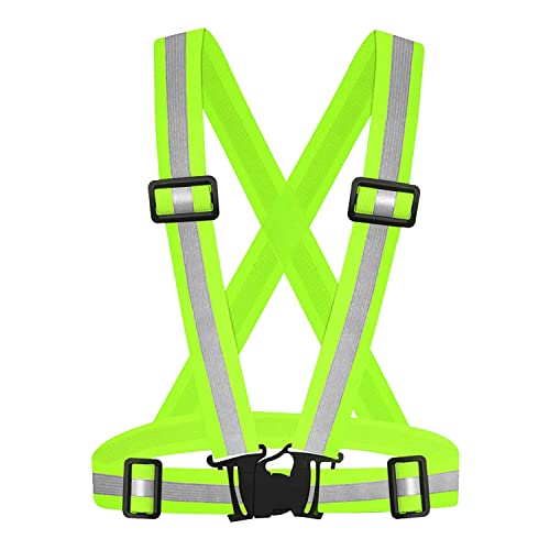 Reflektierende Laufweste für Damen und Herren, leichte, verstellbare, gut sichtbare Sicherheits-Nachtlaufweste mit elastischen Trägern für Laufen, Joggen, Nachtfahrten (grün) von HISPOX