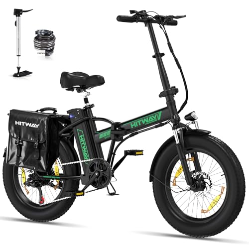 HITWAY E Bike 20" 3,0 Fat Tire Elektrofahrrad E-Fahrrad klapprad,250W/36V/12Ah Akku,Max.Reichweite bis zu 35-90km, Off-Road Mountainbike mit 7 Gängen,City EBike von HITWAY