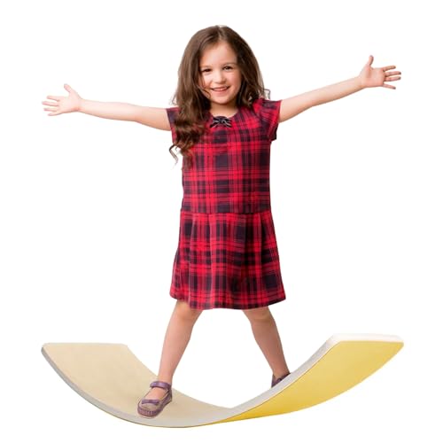 HIUOUIH Balance Board Kinder Wobble Board aus Holz Wackelbrett Wippe zum Balancieren mit Filz Balancebrett für Motorik Training, Gelb HIUOUIH Balance Board Kinder Wobble Board aus Holz Wackelbrett Wippe zum Balancieren mit Filz Balancebrett für Motorik Training, Gelb von HIUOUIH