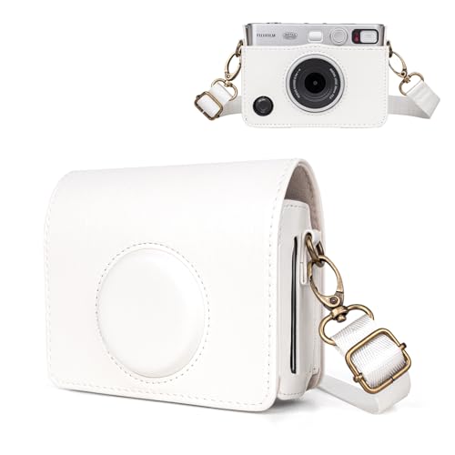 HIYQIN Mini EVO Kameratasche, Vintage Schutzhülle aus Leder für Fujifilm Instax Mini EVO, für Fuji Instax Mini EVO-Abdeckung mit verstellbarem Riemen - Weiß von HIYQIN