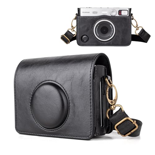 HIYQIN Mini EVO Kameratasche, Vintage Schutzhülle aus Leder für Fujifilm Instax Mini EVO, für Fuji Instax Mini EVO Cover mit verstellbarem Riemen - Schwarz von HIYQIN