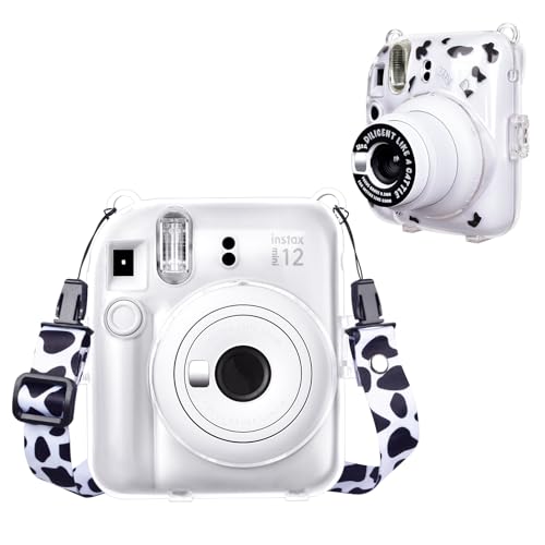 HIYQIN Sommer Essential! Transparente Tasche mit DIY-Aufkleber für Fujifilm Instax Mini 12 Sofortbildkamera, Polaroidkamera Instax Mini 12 Starre Hülle - Kuh-Aufkleber von HIYQIN