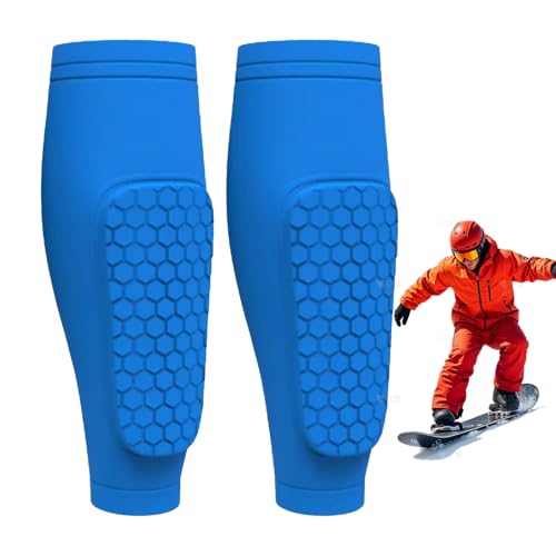 Shin Protector Ski, Ski Schienbeinpolster, Schienbeinschoner Skischuhe, Lange, Elastische Antikollisions-Leggings-Schutzhülle Mit Wabenmuster für Skifahren, Fußball (Blau, L) von HItianya