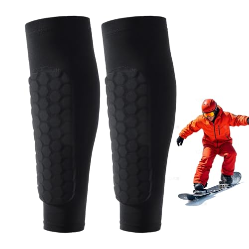 Shin Protector Ski, Ski Schienbeinpolster, Schienbeinschoner Skischuhe, Lange, Elastische Antikollisions-Leggings-Schutzhülle Mit Wabenmuster für Skifahren, Fußball (Schwarz, XL) von HItianya