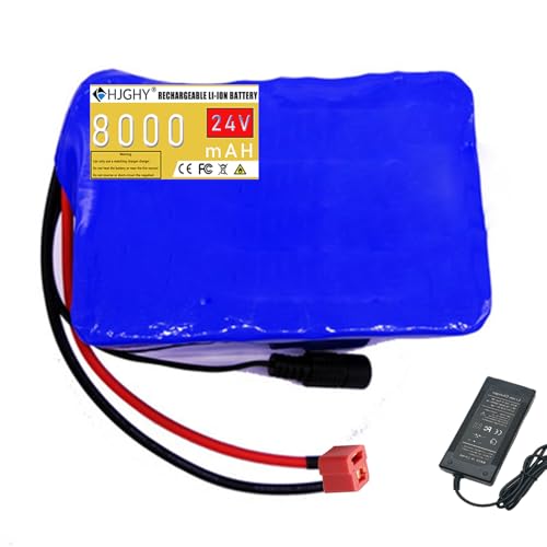 HJGHY 24 V 8000 mAh EBike-Lithium-Ersatzbatterie 24 Volt 4 Ah Ebike-Lithium-Klapprollerbatterie mit Ladegerät für 0-200 W Motorumrüstsätze,T Plug,24V 8000mAh von HJGHY