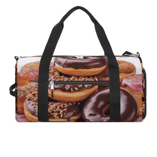 Sporttasche, kleine Fische, Ozean-Thema, Seesack, Übernachtungstasche mit Schuhfach, Handgepäcktasche für Damen und Herren, Donuts, Schokolade, Einheitsgröße, Art déco von HJKBCV