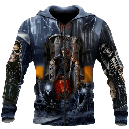 HJKHJKH Herren Pullover Reaper Skull Satanic 3D Druck Herbst Herren Zip Hoodie Unisex Sweatshirt Streetwear Freizeitjacke Trainingsanzug HJKHJKH Herren Pullover Reaper Skull Satanic 3D Druck Herbst Herren Zip Hoodie Unisex Sweatshirt Streetwear Freizeitjacke Trainingsanzug von HJKHJKH