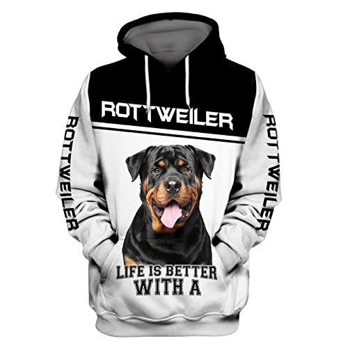 HJKHJKH Tier Hoodie Liebe Rottweiler Hund 3D Druck Herren Zip Hoodie Streetwear Pullover Sweatshirt Unisex Casual Trainingsanzug von HJKHJKH