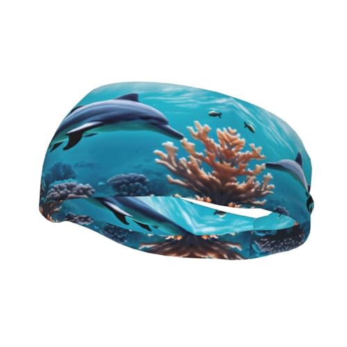 Beautiful Underwater World Dolphins Coral Ultimate Performance Sport-Stirnband – elastisch, atmungsaktiv und schweißableitend für Damen und Herren von HJLUUFT