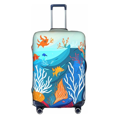 HJLUUFT Bunte tropische Meeresfische reisen mit Stil, maßgeschneiderte Gepäckabdeckung, personalisieren und finden Sie Ihren Koffer mühelos, Kofferhülle, weiß, S von HJLUUFT