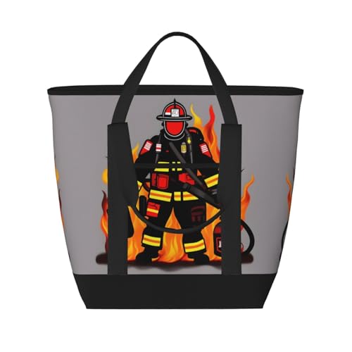 HJLUUFT Firefighter Feuerwehrmann Wärmedämmung Kühltasche Damen Strandtasche mit verstellbarem Schultergurt, geeignet für Erwachsene, Schwarz, Einheitsgröße von HJLUUFT