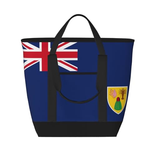 HJLUUFT Flagge der Turks- und Caicosinseln Damenhandtaschen große Isolierung Kühltasche Damen Strandtasche für Erwachsene geeignet, Schwarz, Einheitsgröße von HJLUUFT