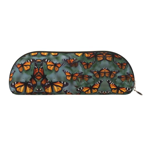 HJLUUFT Halbrunde Aufbewahrungstasche mit Monarch-Schmetterlingen, stilvolles Federmäppchen und leichte Make-up-Tasche, geeignet für Büro, Leben und Reisen von HJLUUFT