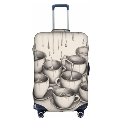 HJLUUFT Handgezeichnete Teekannen und Tassen reisen mit Stil, maßgeschneiderte Gepäckabdeckung, personalisieren und finden Sie Ihren Koffer mühelos, Kofferhülle, Weiss/opulenter Garten, Large von HJLUUFT