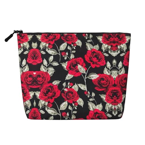 HJLUUFT Kosmetiktasche für Damen, Motiv: Roter Rosengarten, große Kapazität, Make-up-Tasche, Kulturbeutel für Damen, Schwarz, Einheitsgröße von HJLUUFT