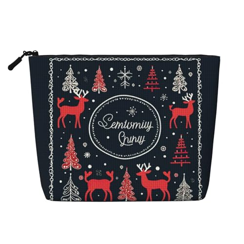 HJLUUFT Kosmetiktasche mit Aufdruck "Merry Christmas", ästhetisch, niedlich, Reise-Kulturbeutel, Organizer, Make-up-Pinsel, Aufbewahrungstasche für Damen, Schwarz, Einheitsgröße von HJLUUFT