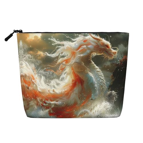 HJLUUFT Kosmetiktasche mit weißem Drachen-Druck, große Kapazität, Make-up-Tasche, Kulturbeutel für Damen, Schwarz, Einheitsgröße von HJLUUFT