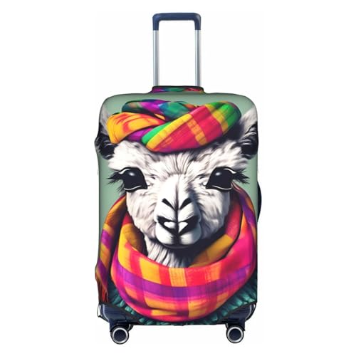 HJLUUFT Lama in einem Schal, Reisen mit Stil, maßgeschneiderte Gepäckabdeckung, personalisieren und finden Sie Ihren Koffer mühelos, Kofferhülle, Weiss/opulenter Garten, Medium von HJLUUFT