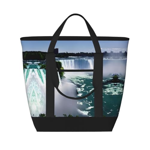 HJLUUFT Niagara Fall Damen Strandtasche Isolierung Kühltasche Wiederverwendbare Isolierung Lunchtasche Geeignet für Büro, Schwarz, Einheitsgröße von HJLUUFT