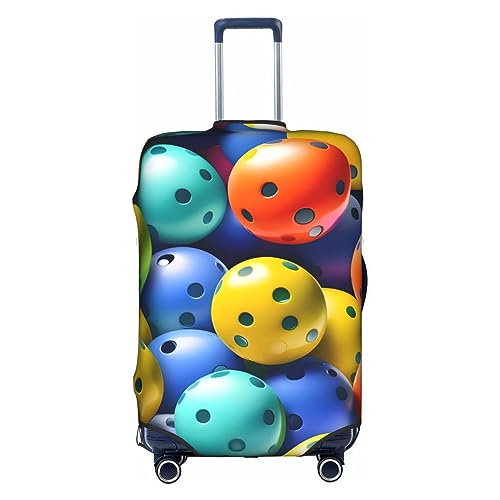 HJLUUFT Pickleball-Bälle mit farbigem Muster, stilvolle Gepäckabdeckung – Schützen und personalisieren Sie Ihren Koffer mit TSA-zugelassener Abdeckung, Kofferabdeckungen für Gepäck, Weiss/opulenter von HJLUUFT