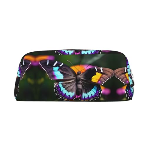 HJLUUFT Schöne bunte Schmetterlinge, stilvolles Leder-Federmäppchen, Make-up-Tasche, ideales Federmäppchen, Make-up-Tasche und kleine Gegenstände von HJLUUFT